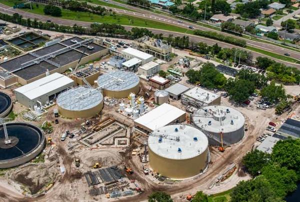 Aerial view of Southwest Water Reclamation Facility in St. Petersburg, Florida.