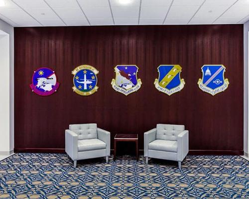 Seating area with squadron emblems