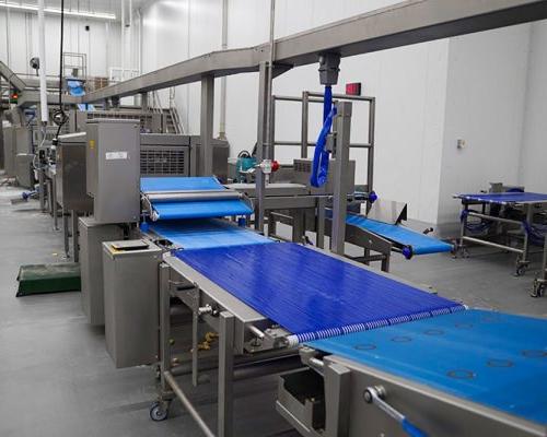 快速行程生产线 with blue food grade conveyor belt